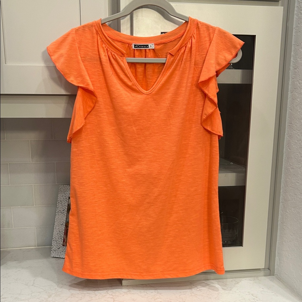 Orange Ruffle Sleeve Women's Top